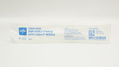 Medline SYR103227 Luer Lock Disposable Syringe With 22G x 1.5inch,3ml Ndle